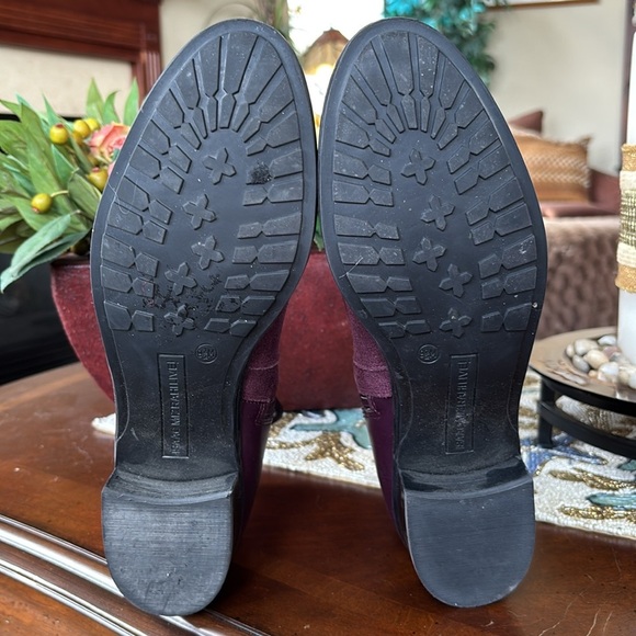 Isaac Mizrahi Live! Saran Genuine Suede Red Heeled Ankle Boots Buckle Booties - Picture 12 of 15